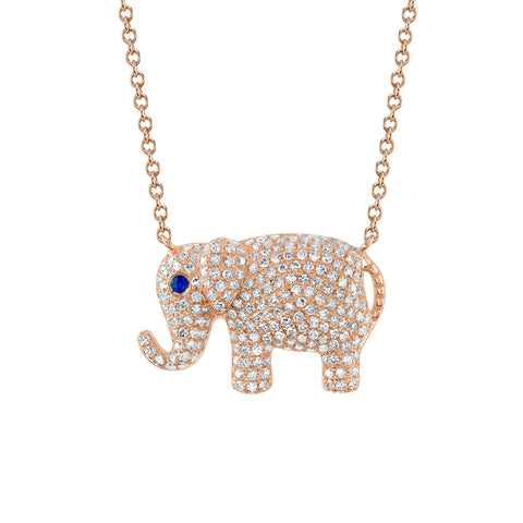 Shy Creation Kate 0.47 Ct. Diamond & 0.02 Ct. Blue Sapphire Elephant Necklace  Shy Creation