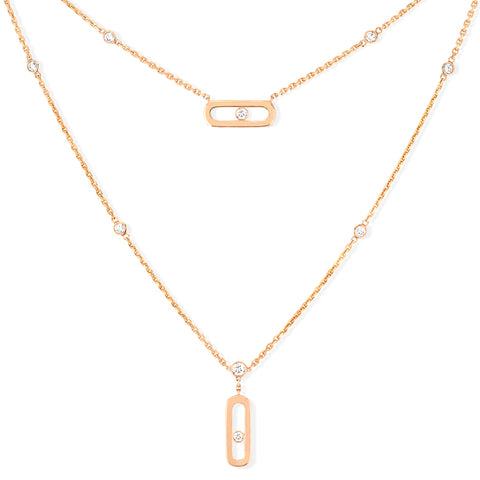 Messika Move Uno 2 Rows Rose Gold Diamond Pavé Necklace - 08852-PG  Messika
