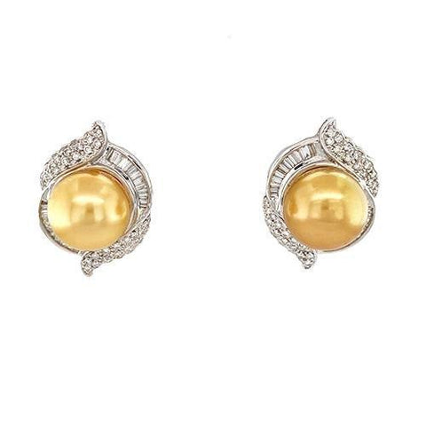 Golden South Sea Pearl Diamond Earrings  CH Collection