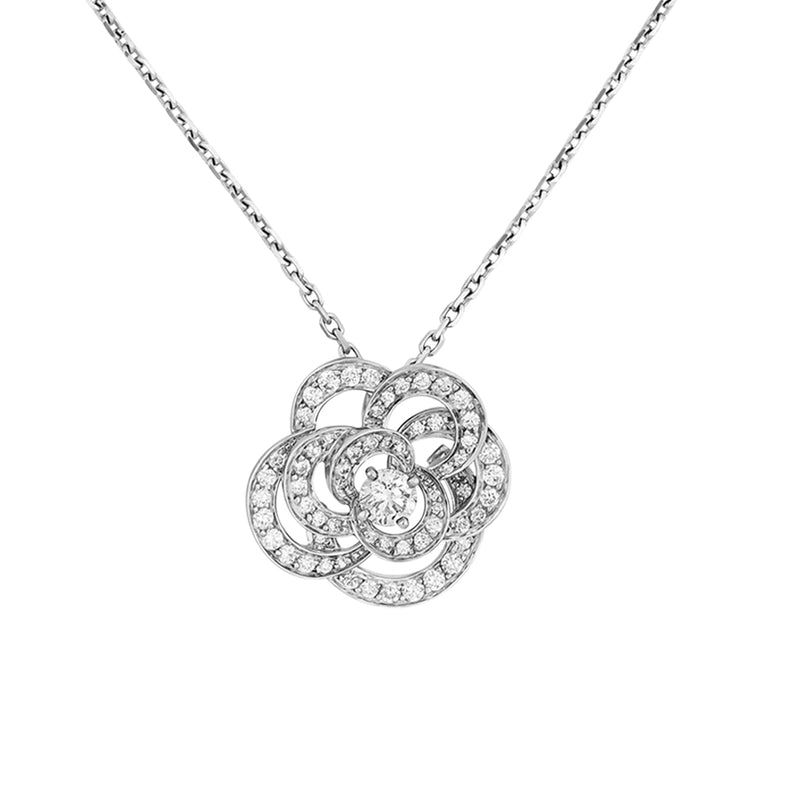 Chanel Bouton de Camélia Large Model Diamonds 18 Carat White Gold Necklace