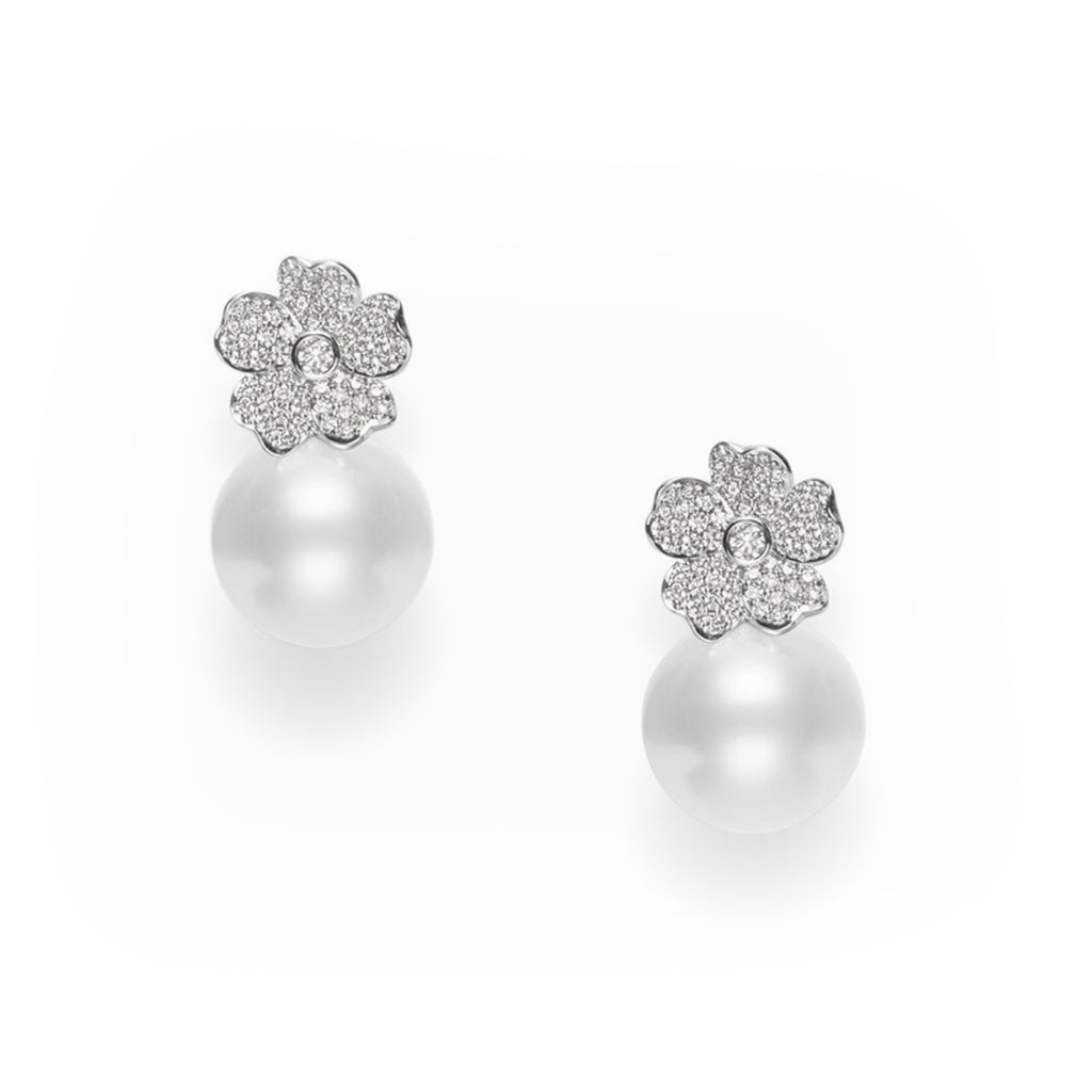Mikimoto Cherry Blossom Diamond South Sea Pearl Earrings  Mikimoto