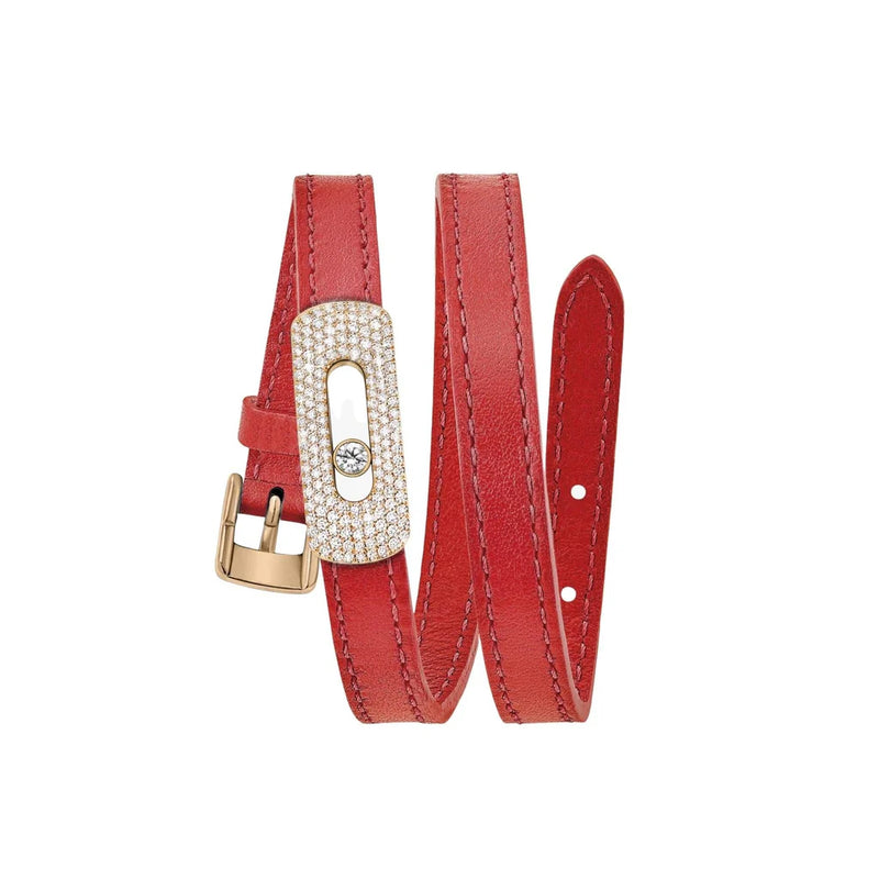 Messika My Move Pavé Diamonds Red Cherry Leather Bracelet