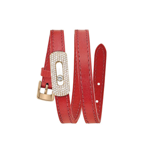 Messika My Move Pavé Diamonds Red Cherry Leather Bracelet  Messika