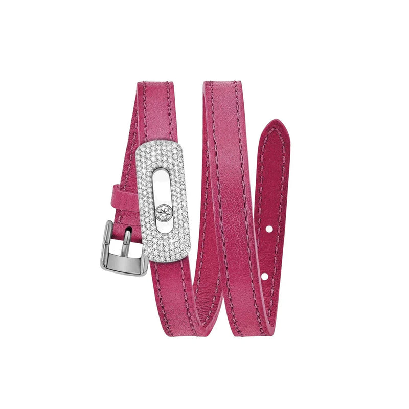Messika My Move Pavé Diamonds Raspberry Pink Leather Bracelet