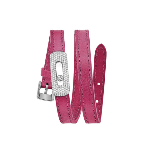 Messika My Move Pavé Diamonds Raspberry Pink Leather Bracelet  Messika