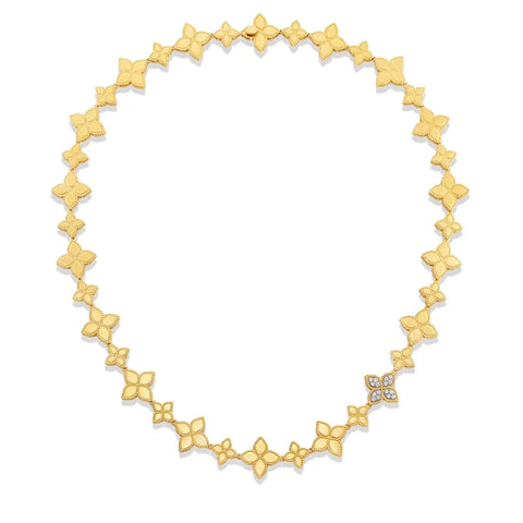 Roberto Coin Princess Flower Yellow Gold And Pave Diamond Link Necklace  Roberto Coin