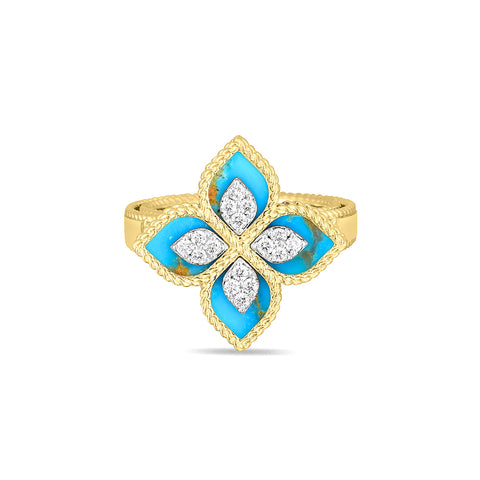 Roberto Coin Princess Flower Turquoise And Diamond Flower Ring  Roberto Coin