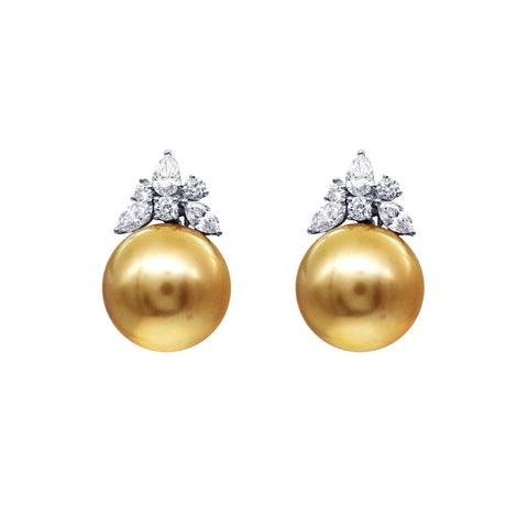 Golden South Sea Pearl Diamond Earrings CH Collection