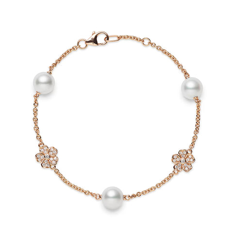 Mikimoto Cherry Blossom Akoya Cultured Pearl and Diamond Bracelet in 18K Pink Gold  Mikimoto