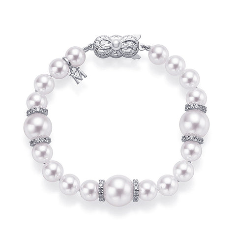 Mikimoto Fusion Akoya and White South Sea Cultured Pearl Bracelet with Diamond Rondelles  Mikimoto