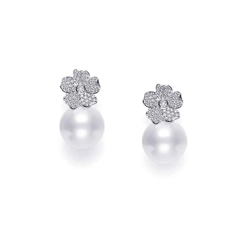 Mikimoto Cherry Blossom Diamond South Sea Pearl Earrings  Mikimoto