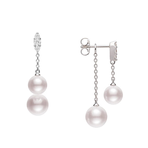 Morning Dew Akoya Cultured Pearl Earrings with Diamonds