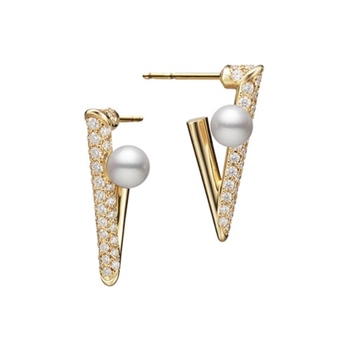 Mikimoto Akoya Cultured Pearl and Diamond V Code Earrings