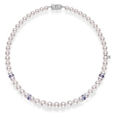 Mikimoto Ocean Akoya Cultured Pearl and Sapphire Necklace in 18K White Gold