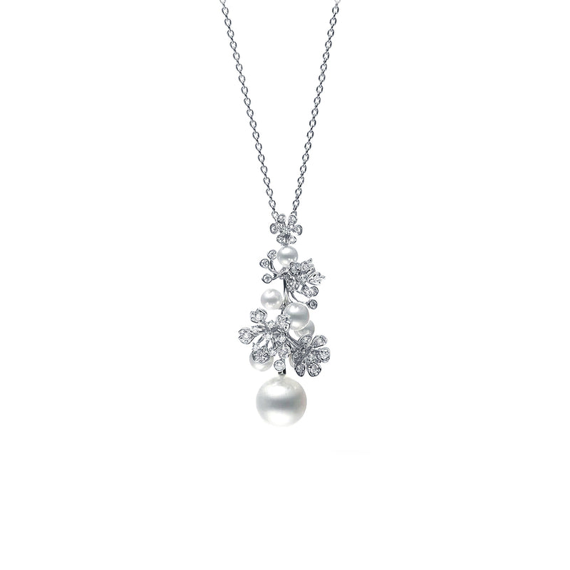 Mikimoto Bloom White South Sea and Akoya Cultured Pearl Floral Pendant in 18K White Gold