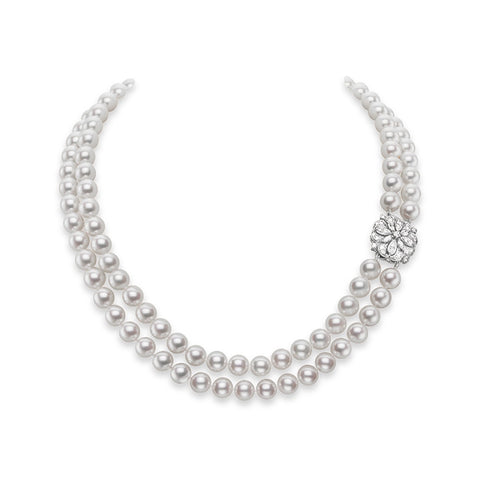 Mikimoto Classic Akoya Double Strand Necklace with Diamonds
