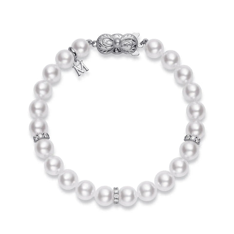 Mikimoto Akoya Cultured Pearl Bracelet with Diamond Rondelles in 18K White Gold  Mikimoto