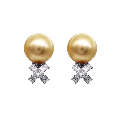 Golden South Sea Pearl Diamond Earrings CH Collection