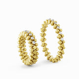 Serafino Consoli Ring Multi Size 3 Rows Half Middle 2 Points Yellow Gold White Diamonds