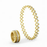 Serafino Consoli Ring Bracelet Alternato 5 Rows Middle 2 Points Yellow Gold White Diamonds