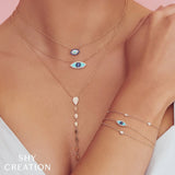 Shy Creation Kate 0.09 Ct. Diamond & 0.65 Ct. Blue Sapphire & Composite turquoise Eye Necklace  Shy Creation