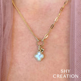 Shy Creation Kate 0.12 Ct. Diamond & 0.54 Ct. Mother of Pearl Clover Paper Clip Link Necklace  Shy Creation