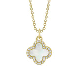 Shy Creation Kate 0.08CT Diamond & 0.41CT Mother of Pearl Clover Necklace