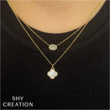 Shy Creation Kate 0.08CT Diamond & 0.41CT Mother of Pearl Clover Necklace