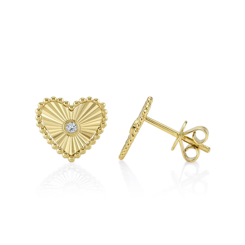 Shy Creation KATE 0.04CT Diamond Bezel Ribbed Heart Stud Earring