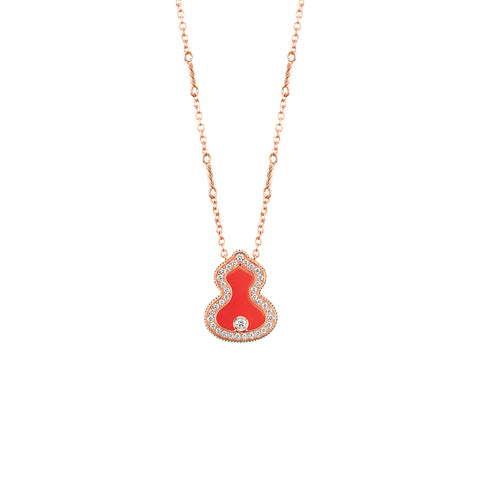 Qeelin Wulu necklace in 18K rose gold with diamonds and red agate  Qeelin