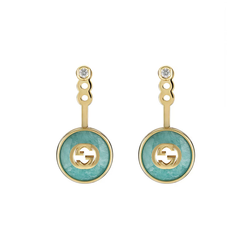 Gucci Interlocking 18K Yelllow Gold Amazonite & Diamond Drop Earrings