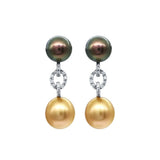 Black and Golden South Sea Pearl Diamond Earrings