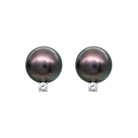 Black South Sea Pearl Diamond Earrings