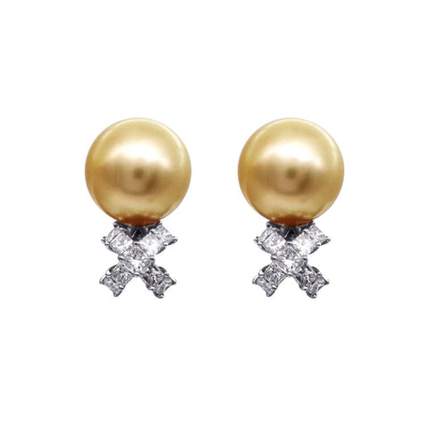 Golden South Sea Pearl Diamond Earrings