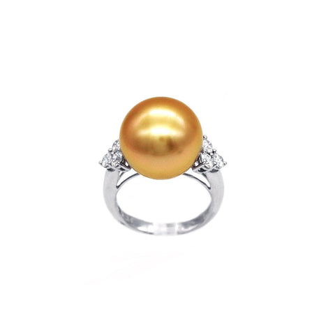 Golden South Sea Pearl Diamond Ring