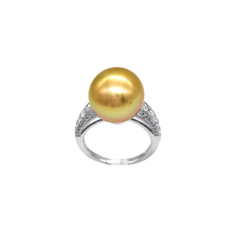 Golden South Sea Pearl Diamond Ring