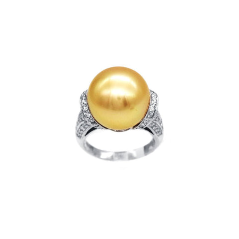 Golden South Sea Pearl Diamond Ring