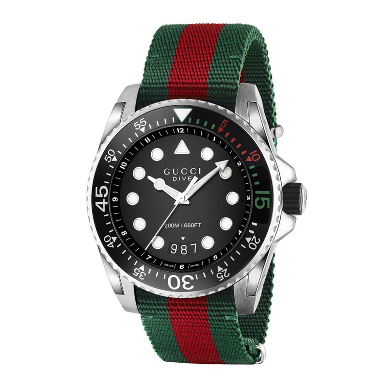 Gucci Dive Green and Red Nylon Watch YA136209