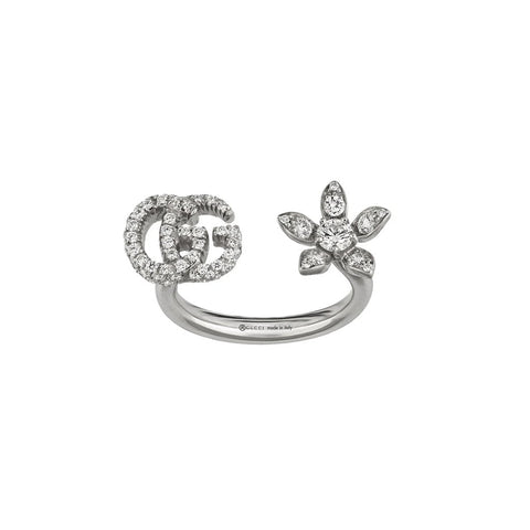 Gucci Flower and Double G Ring with Diamonds