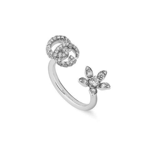 Gucci Flower and Double G Ring with Diamonds