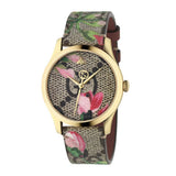 Gucci G-Timeless Blooms Print GG Supreme SS Gold PVD Watch - YA1264038A