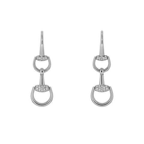 Gucci Horsebit 18K White Gold Diamond Drop Earrings