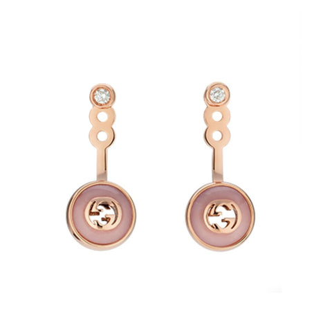 Gucci Interlocking 18K Rose Gold Pink Opal & Diamond Drop Earrings