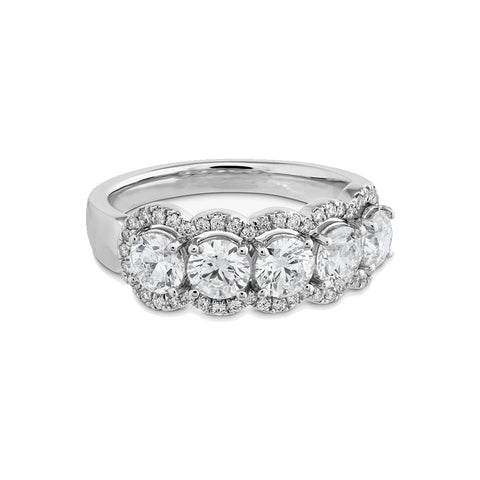 Hearts On Fire Halo 18KW 5 Stone Diamond Band
