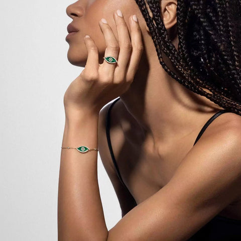 Messika Lucky Eye Malachite Yellow Gold Diamond Bracelet