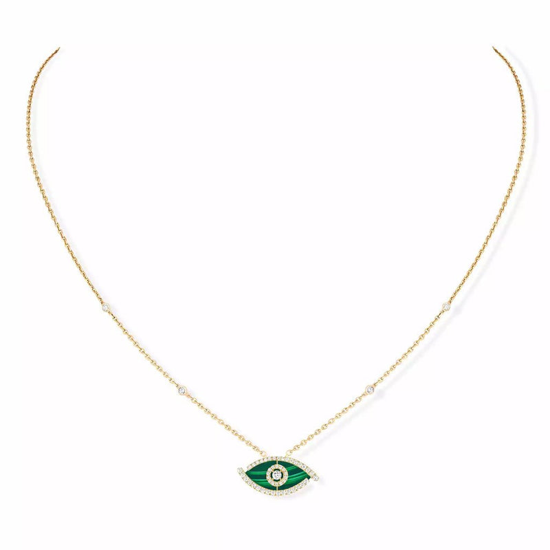 Messika Lucky Eye Malachite Yellow Gold Diamond Necklace