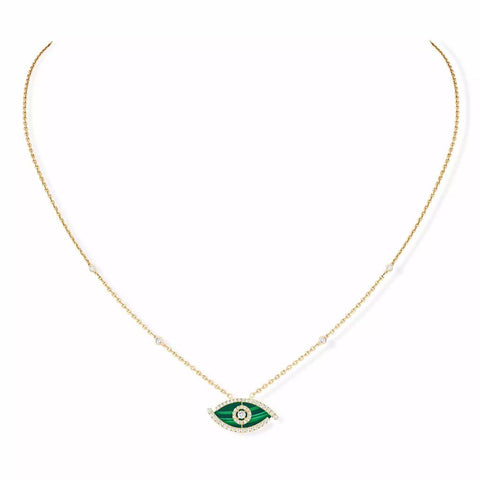 Messika Lucky Eye Malachite Yellow Gold Diamond Necklace