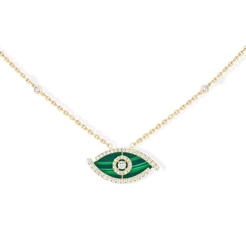 Messika Lucky Eye Malachite Yellow Gold Diamond Necklace