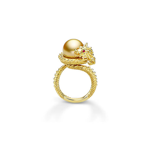 Mikimoto 18K Yellow Gold Pearl/Ruby Ring