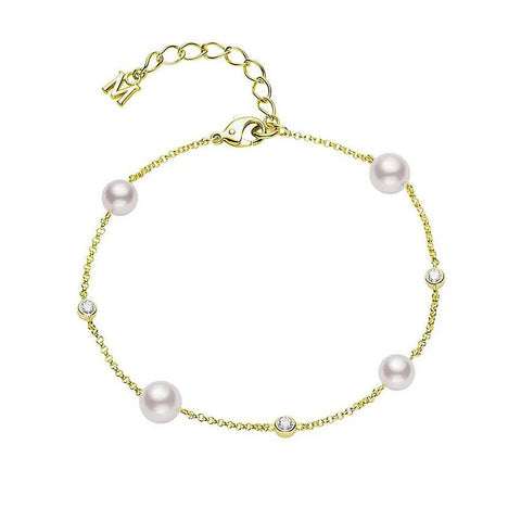 Mikimoto Akoya Cultured Pearl and Diamond Station Bracelet